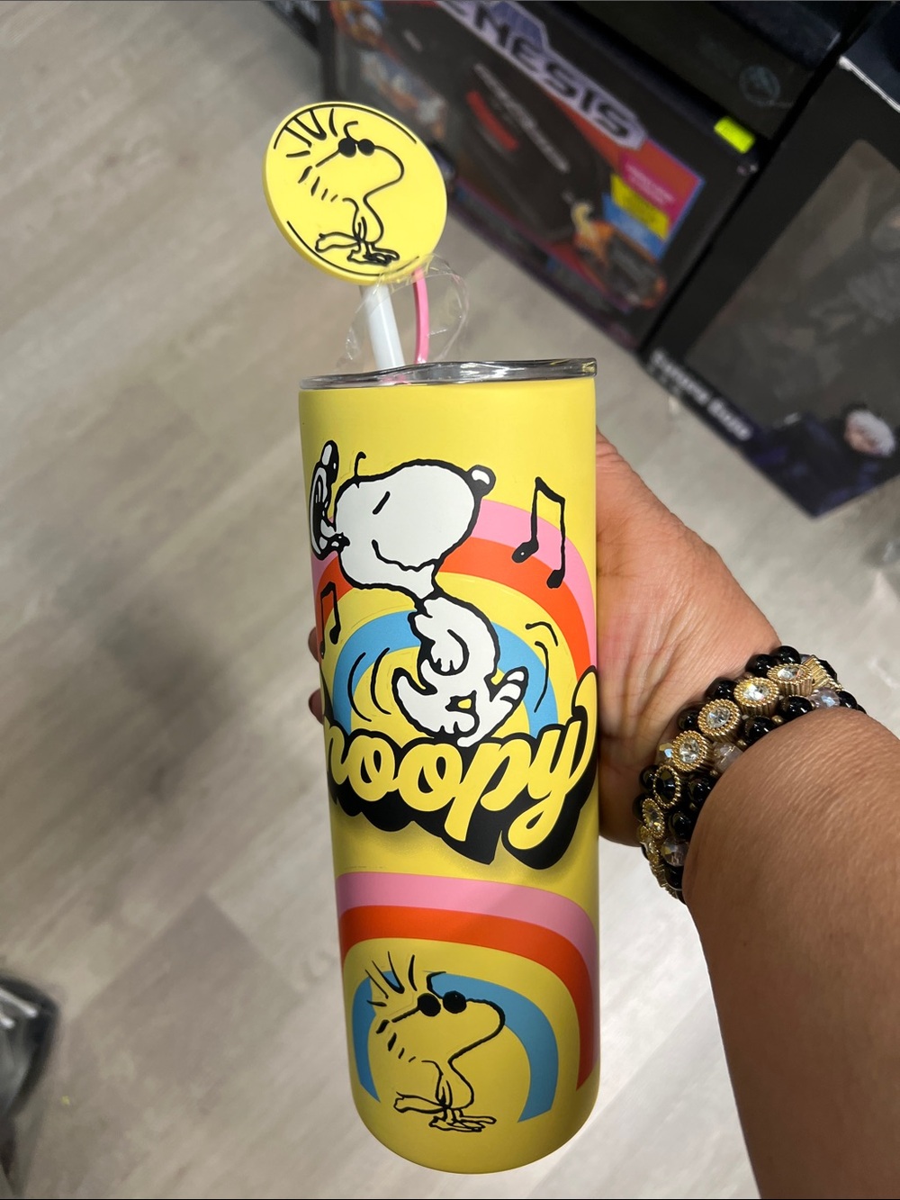 Yellow Stainless Steel Party Tumbler with Straw